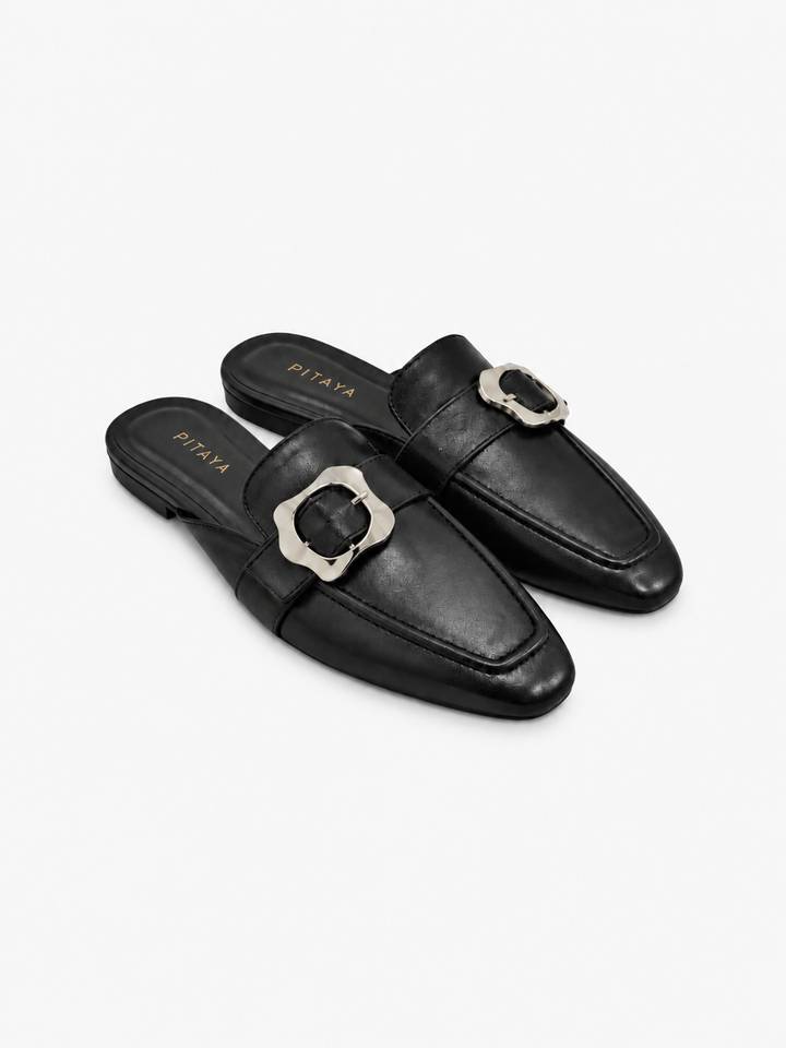 Amy Buckle Mules - Black