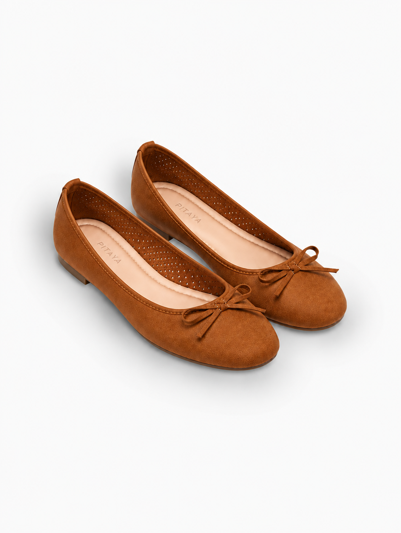 Dora Bow Ballerina - Faux Suede Camel