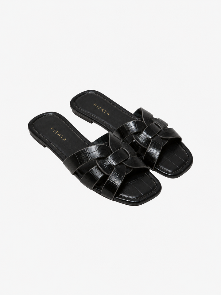Elly Strap Flats - Black Snake