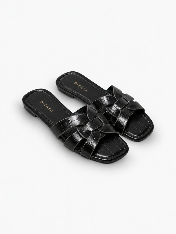 Elly Strap Flats - Black Snake