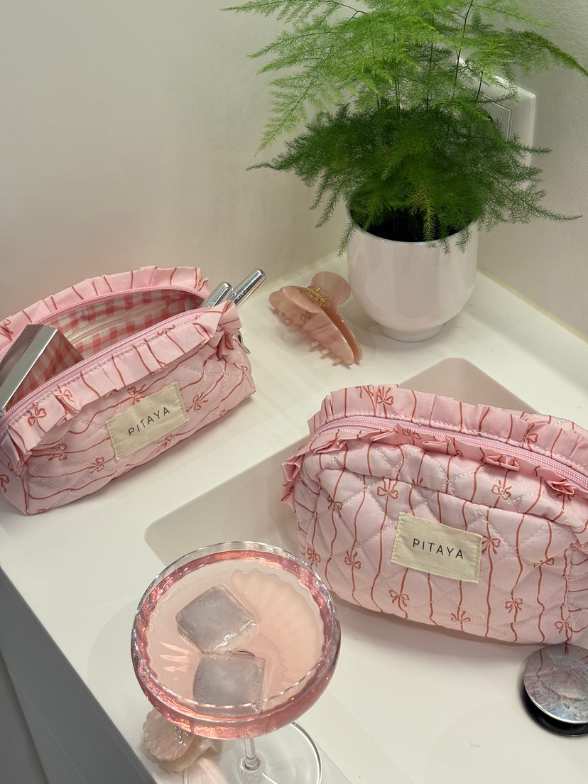 Frill Makeup Bag Small - Pink/Red Bows