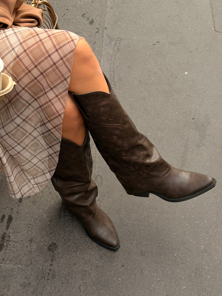 Sofia Cowboy Boots - Dark Brown
