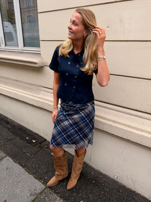 Sif Midi Mesh Skirt - Dark Blue Check