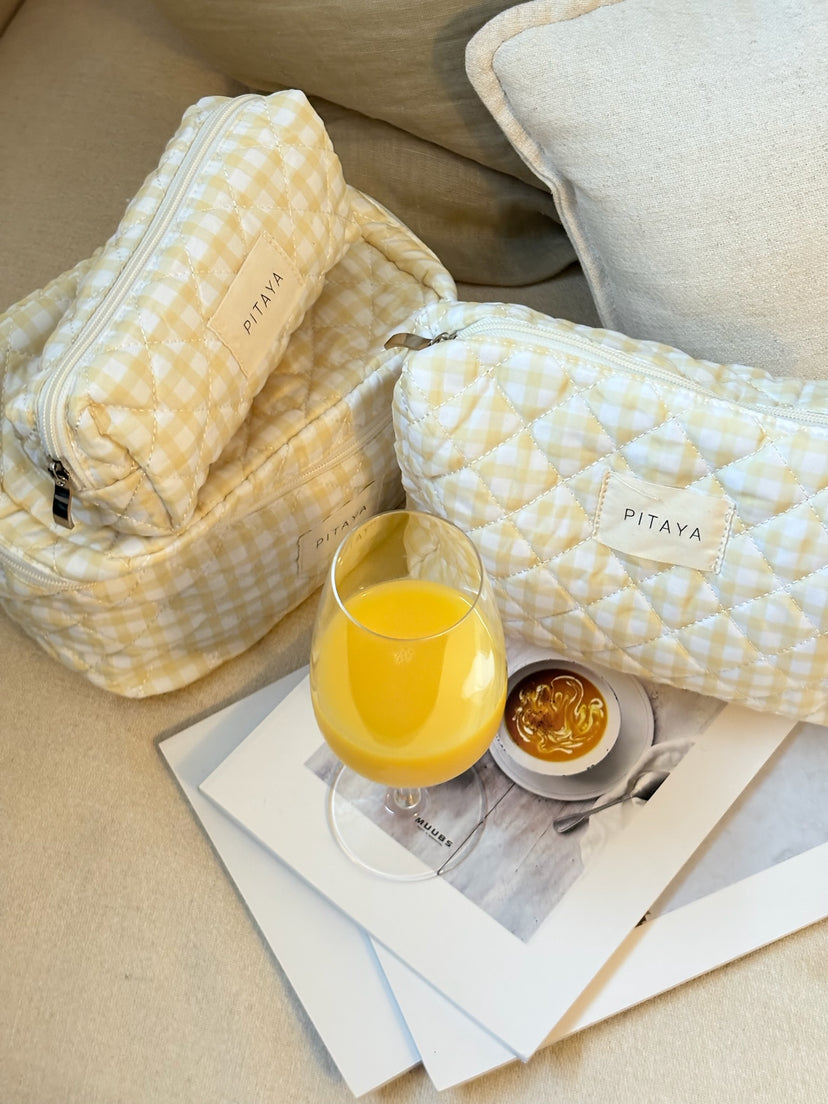 Medium Makeup Bag - Yellow Check