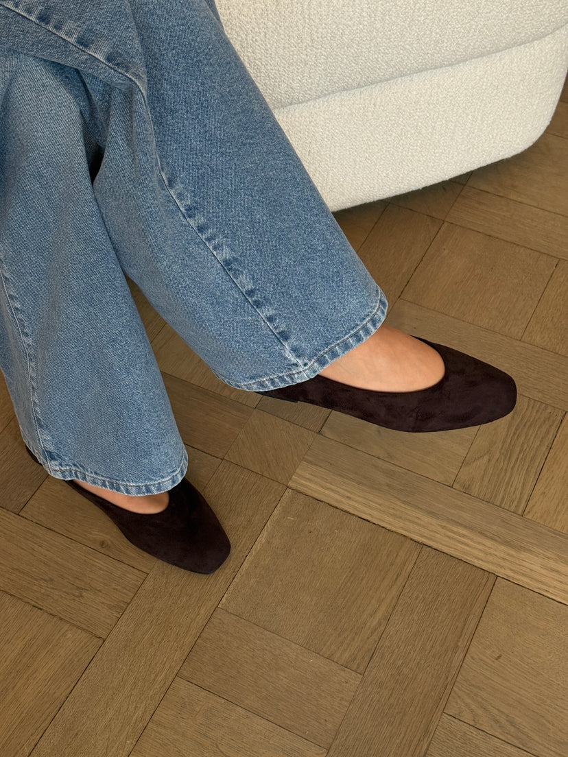 Jennifer Square Ballerina - Faux Suede Dark Brown