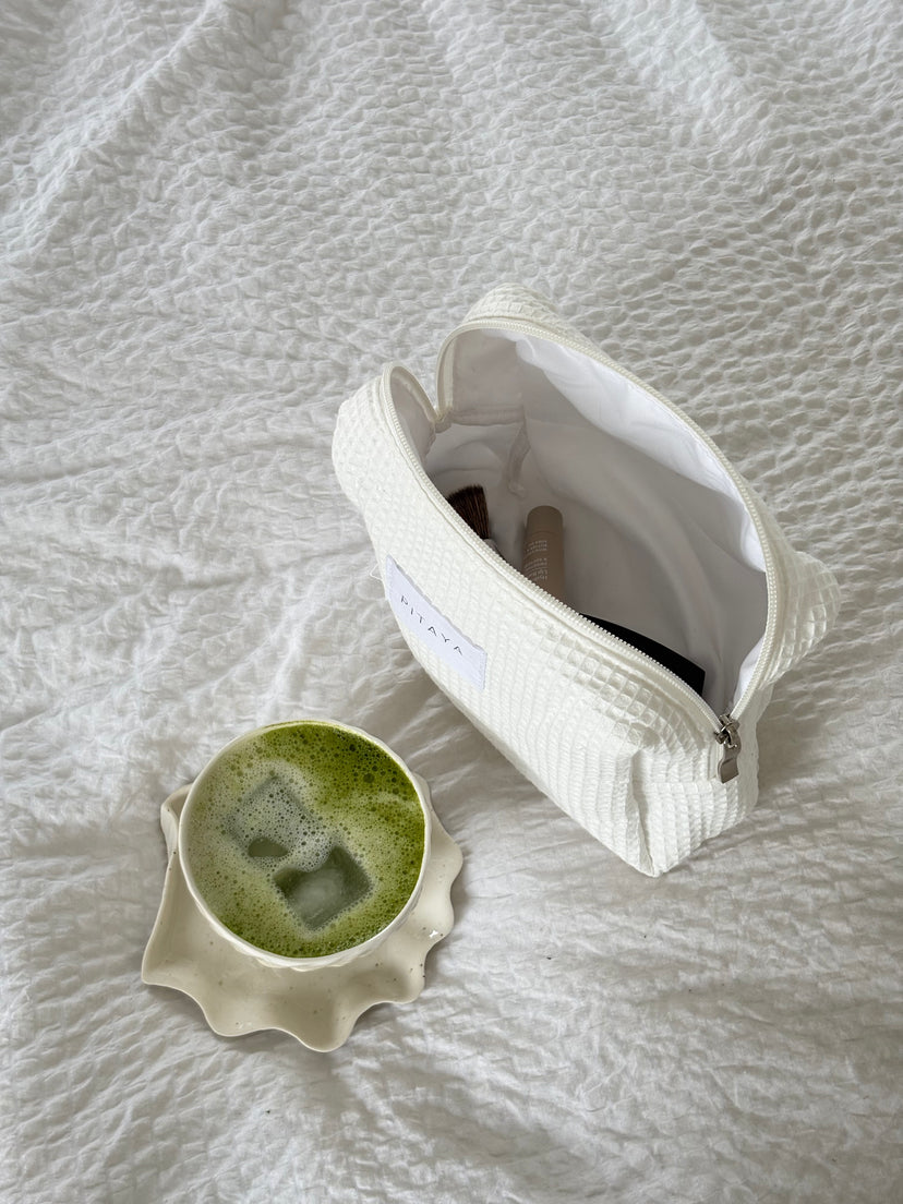 Medium Waffle Makeup Bag - White