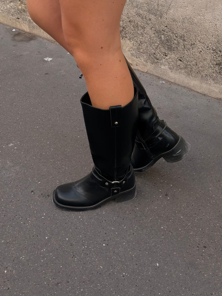 Olina Chunky Biker Boots - Black