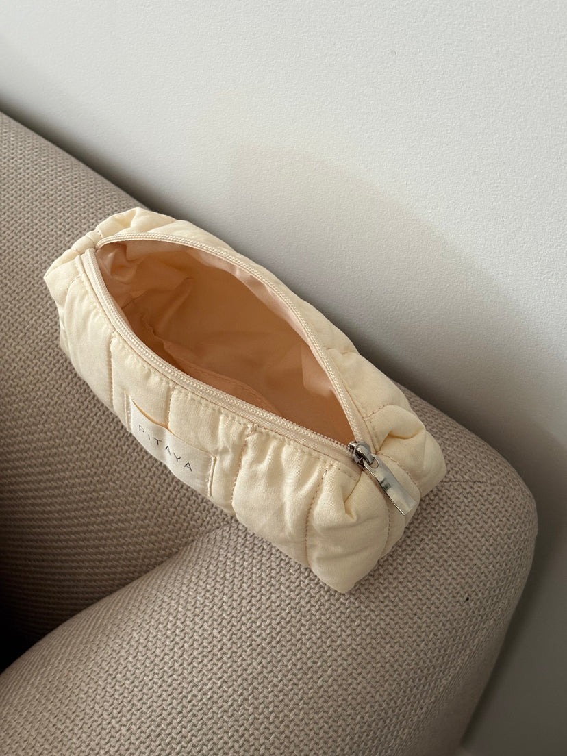 Small Triangle Makeup Bag - Cream White
