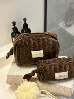 Velvet Makeup Bag Medium - Dark Brown