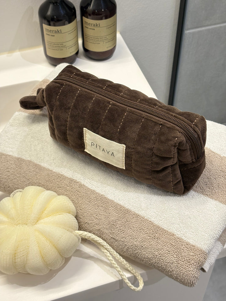 Velvet Makeup Bag Small - Dark Brown