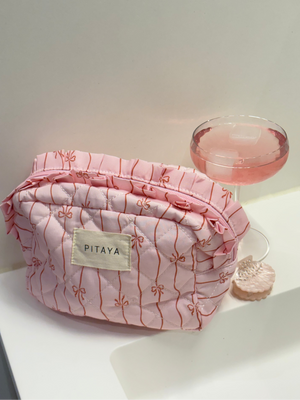 Frill Makeup Bag Medium - Pink/Red Bows