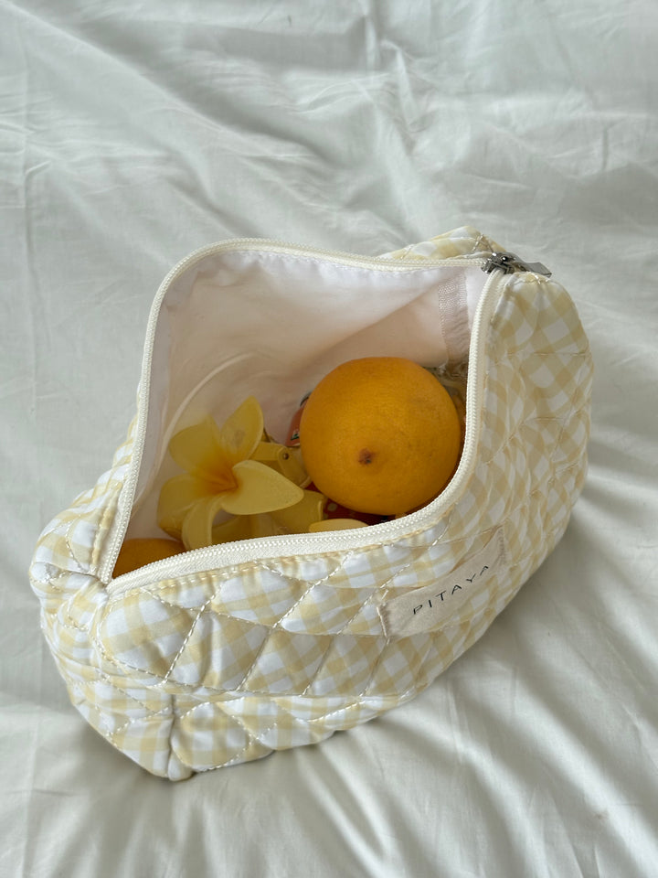 Medium Makeup Bag - Yellow Check