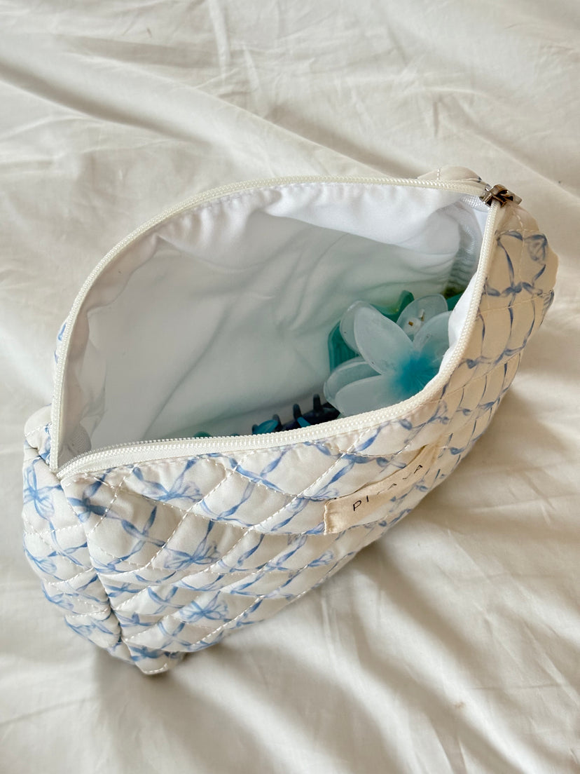 Medium Makeup Bag - Blue Bow Check