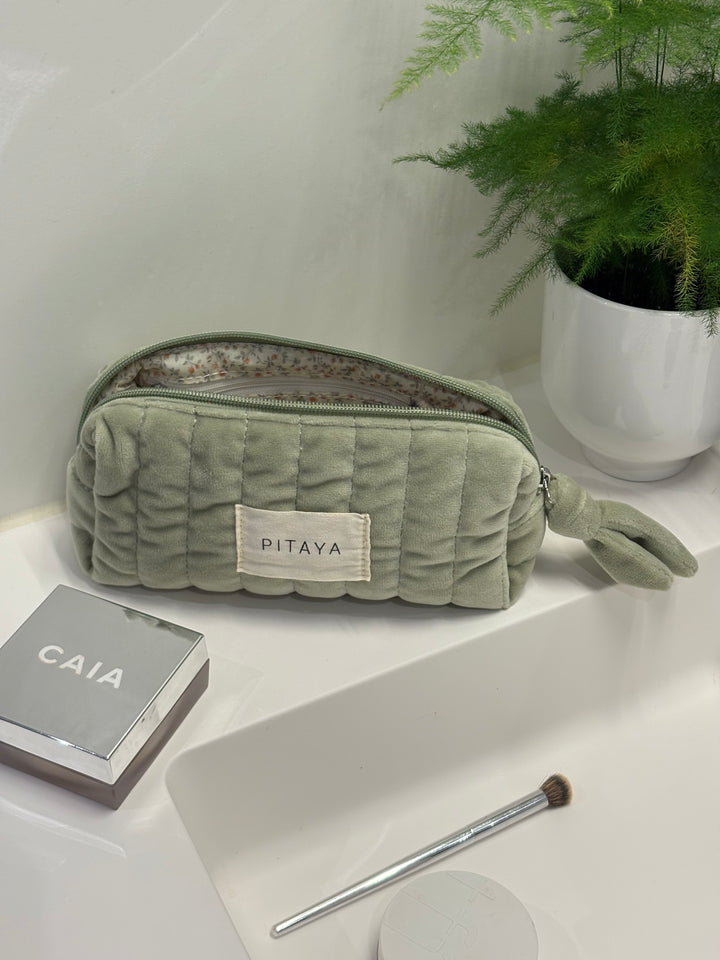 Velvet Makeup Bag Small - Pistachio