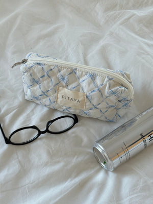 Small Makeup Bag - Blue Bow Check