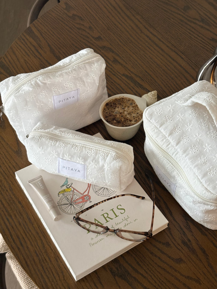 Medium Makeup Bag - White Broderie Anglaise