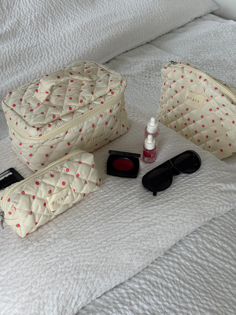 Medium Triangle Makeup Bag - Strawberries