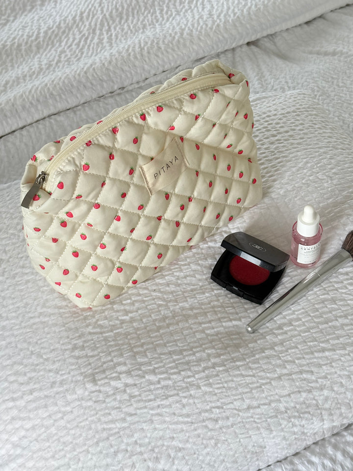 Medium Triangle Makeup Bag - Strawberries