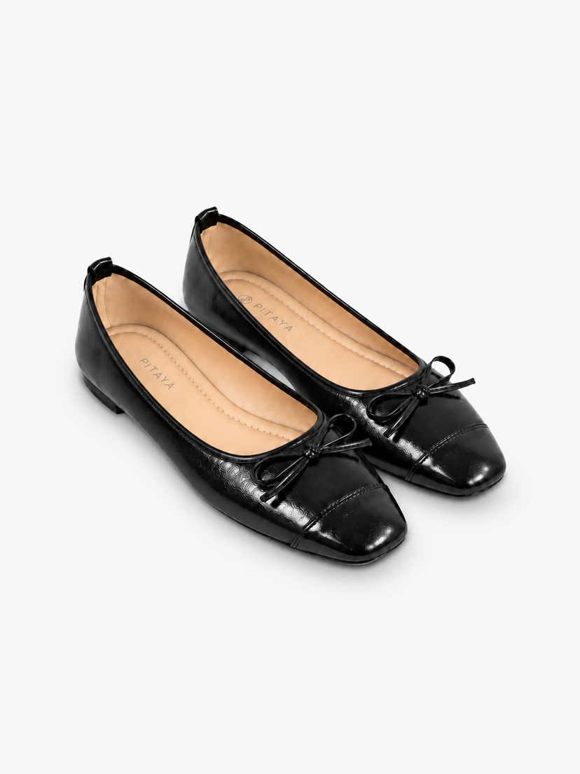 Irina Square Bow Ballerina - Shiny Black
