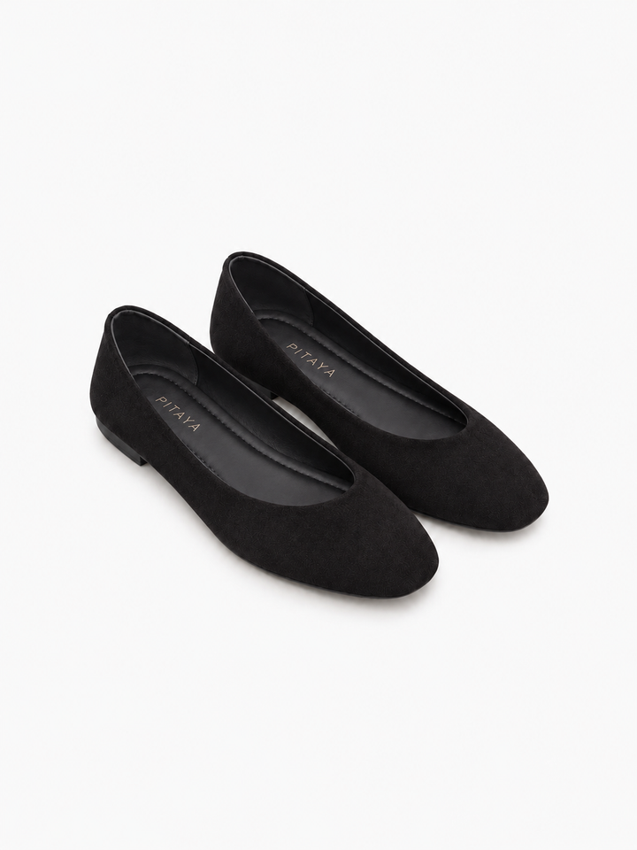 Jennifer Square Ballerina - Faux Suede Black