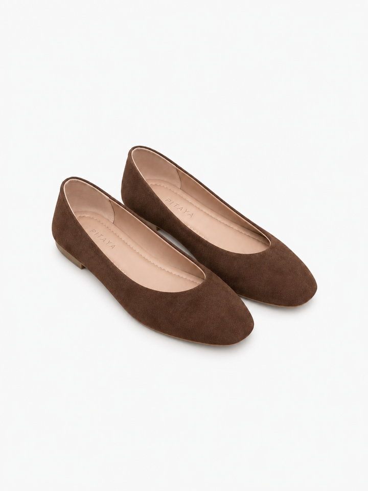 Jennifer Square Ballerina - Faux Suede Cognac Brown