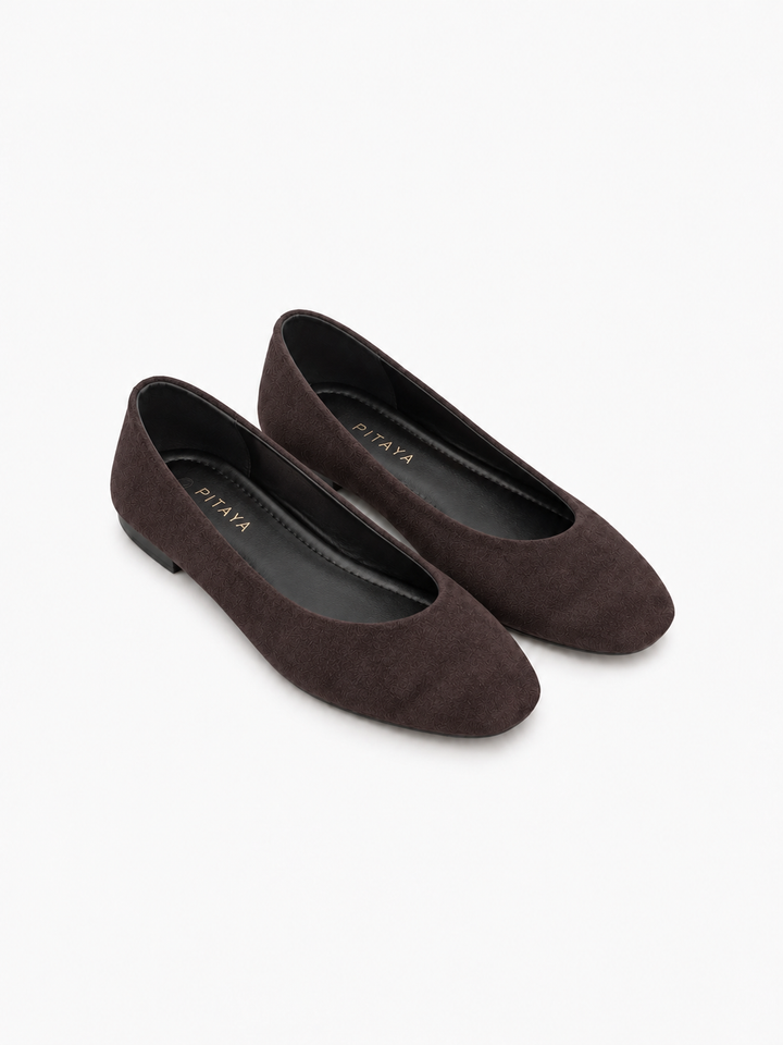 Jennifer Square Ballerina - Faux Suede Dark Brown