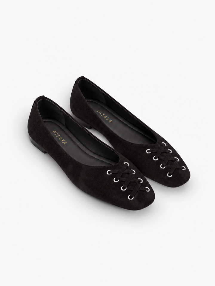 Kira Tie Ballerina - Faux Suede Black