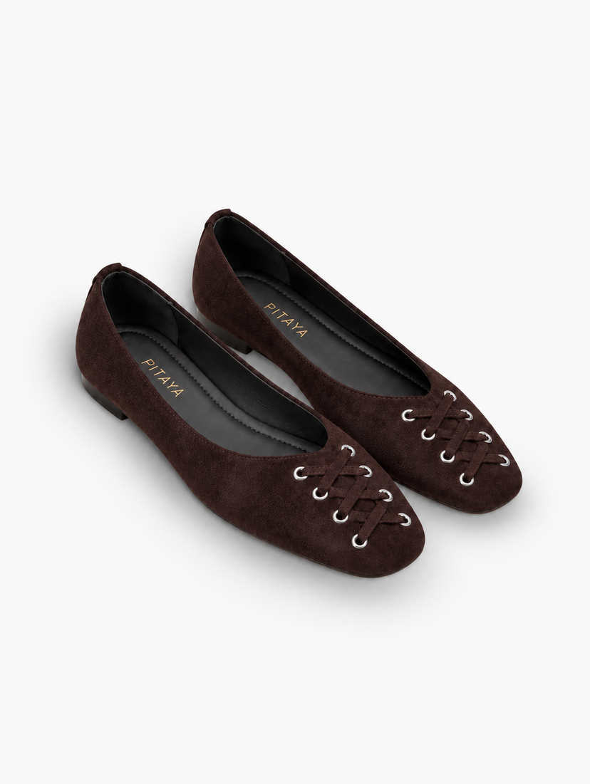 Kira Tie Ballerina - Faux Suede Dark Brown
