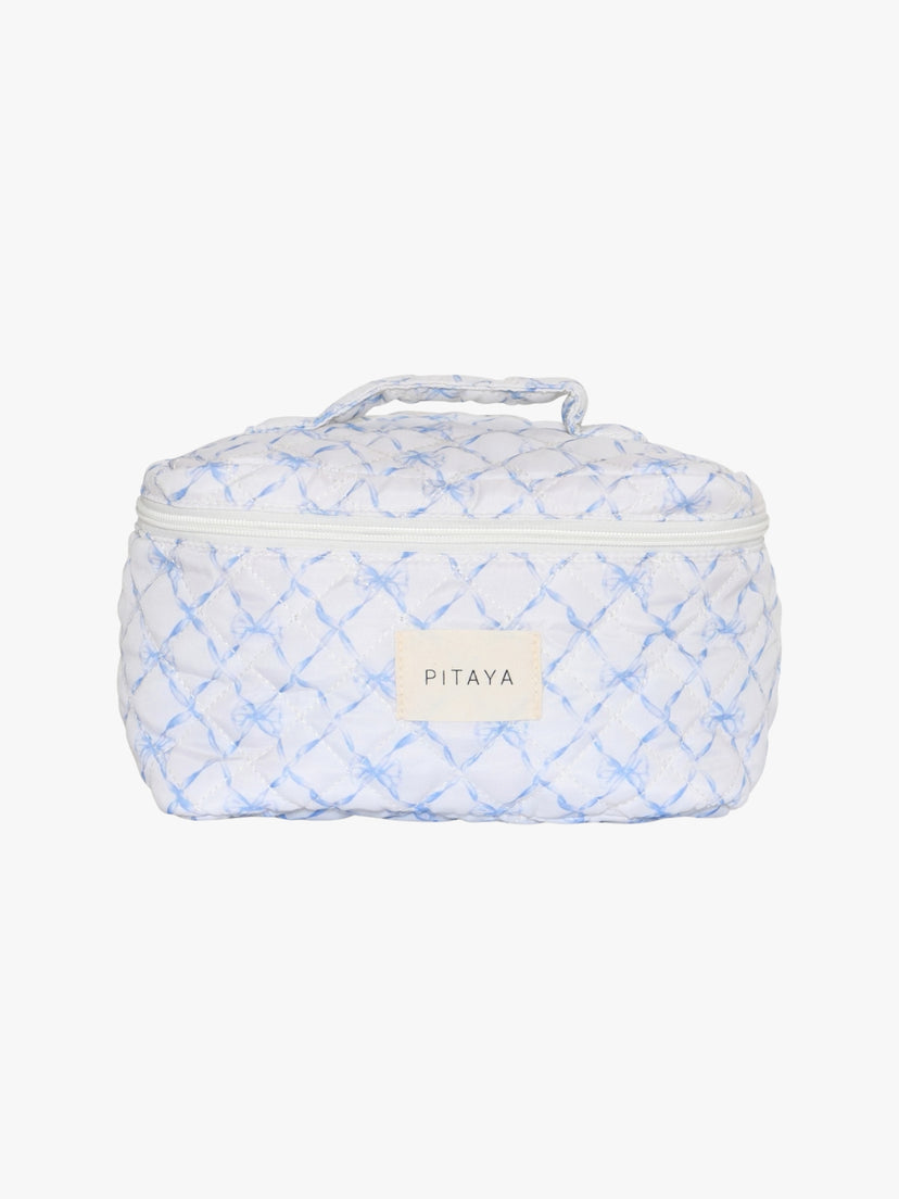Large Makeup Bag - Blue Bow Check