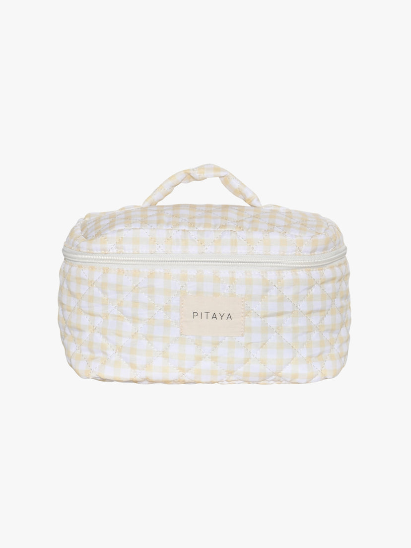 Large Makeup Bag - Yellow Check