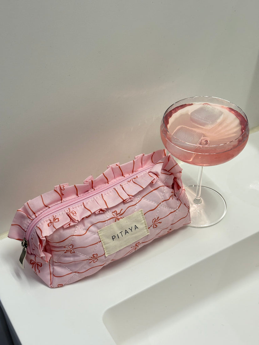 Frill Makeup Bag Small - Pink/Red Bows
