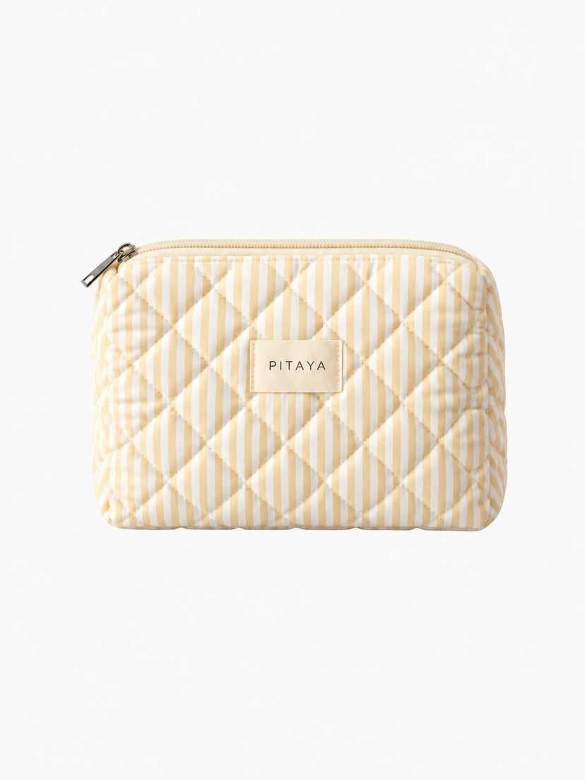 Medium Triangle Makeup Bag - Yellow Stripe