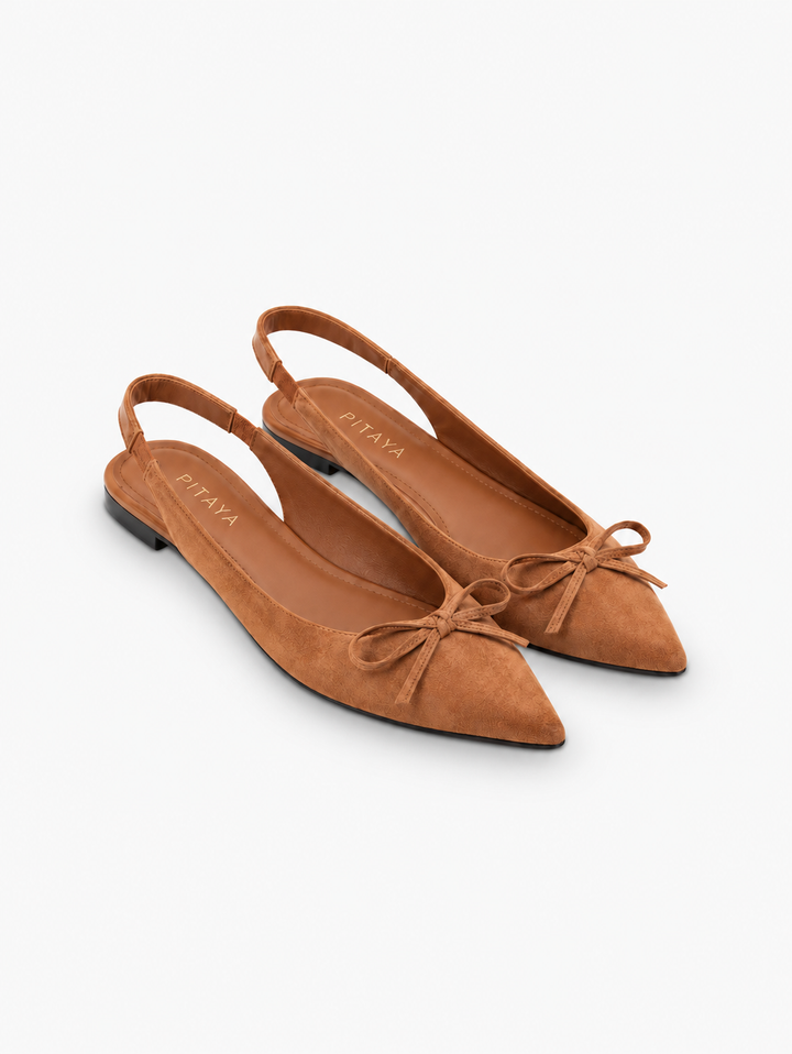 Patricia Slingback Bow Ballerina - Faux Suede Camel