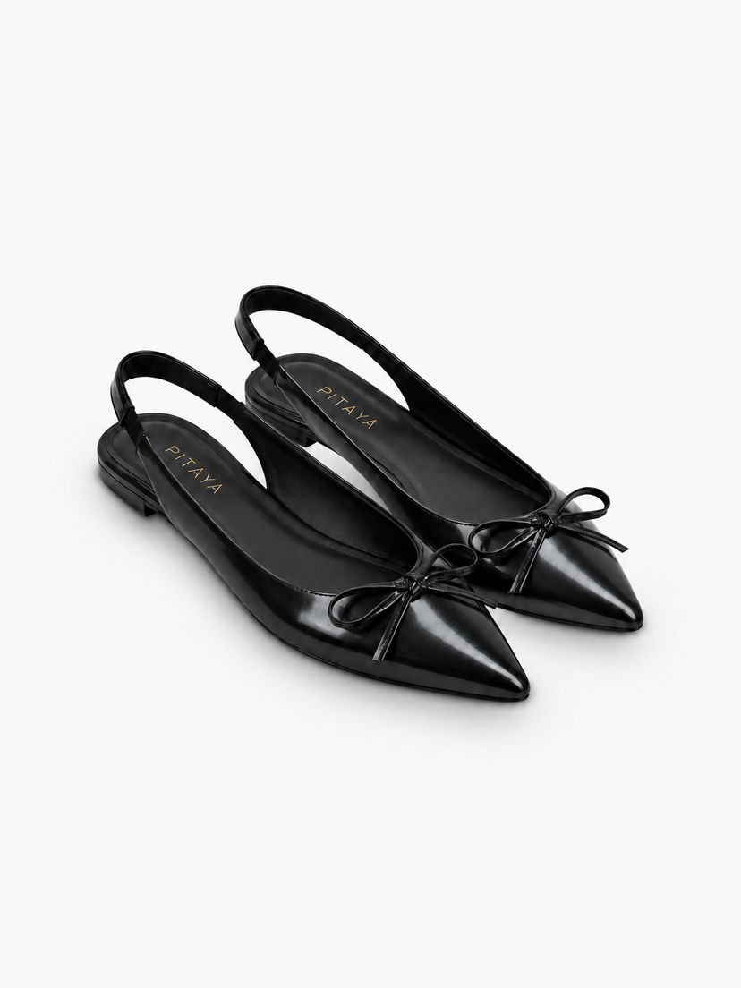 Patricia Slingback Bow Ballerina - Shiny Black