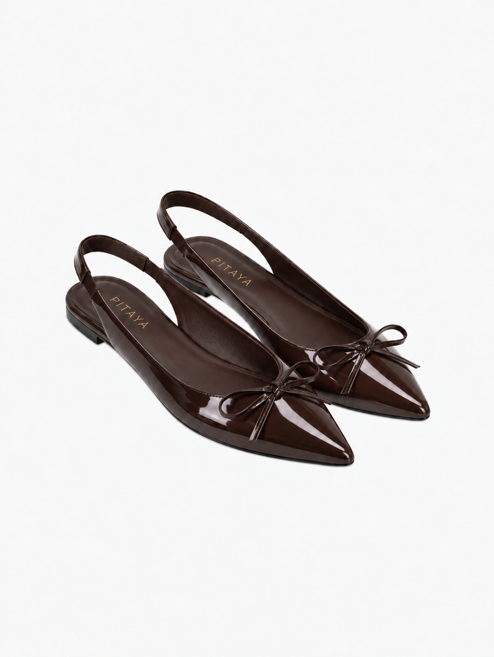 Patricia Slingback Bow Ballerina - Shiny Dark Brown
