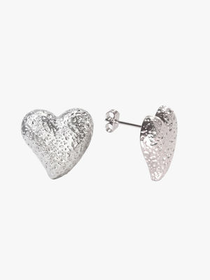 Ava Textured Heart Earrings - Stainless Steel