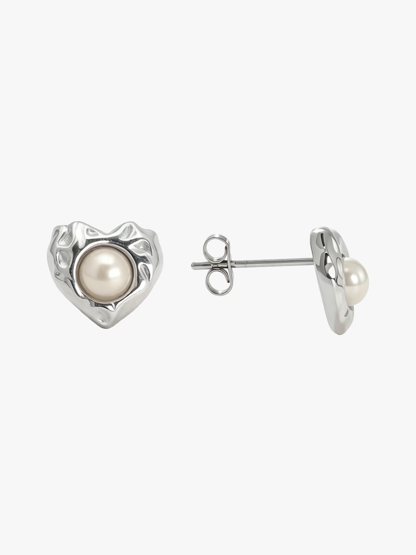 Nicole Pearl Heart Earrings - Stainless Steel
