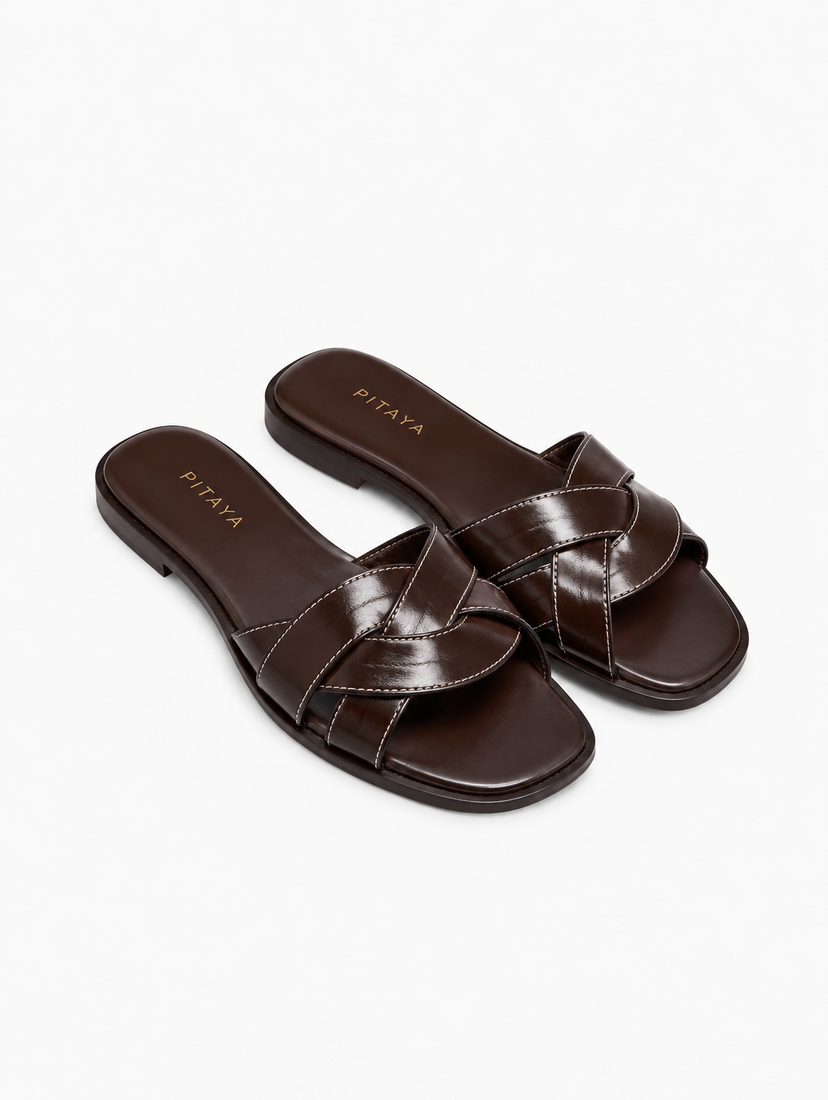 Trine Crossed Flats - Chocolate Brown