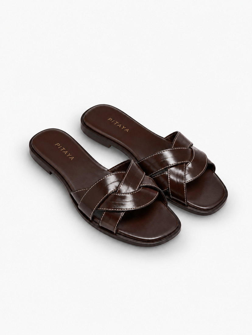Trine Crossed Flats - Chocolate Brown