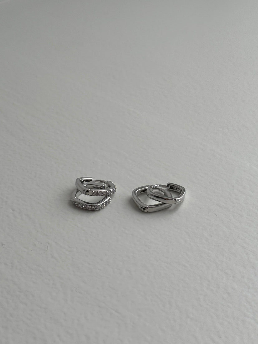 Amelia Square Earrings 2-pack - Silver Plated