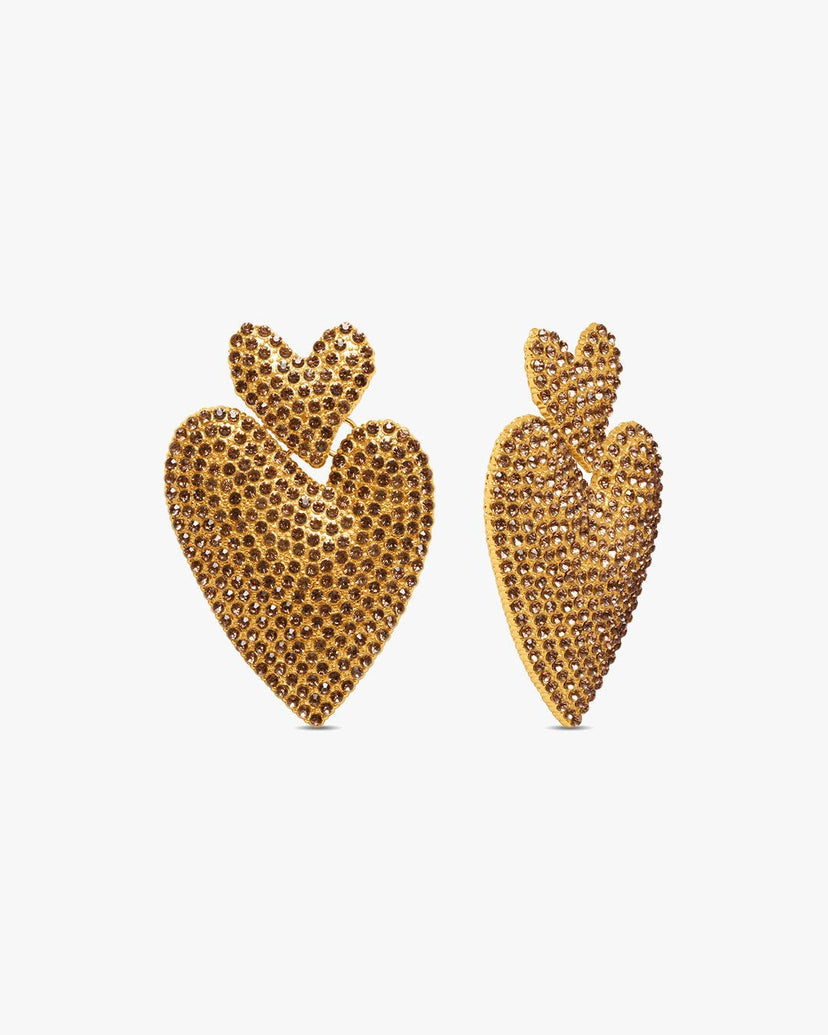 Kendra Rhinestone Heart Earrings - Gold Plated